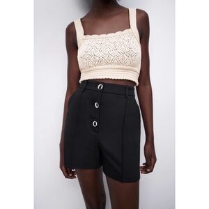 Zara High Rise Shorts Flowy With Button Black Size M